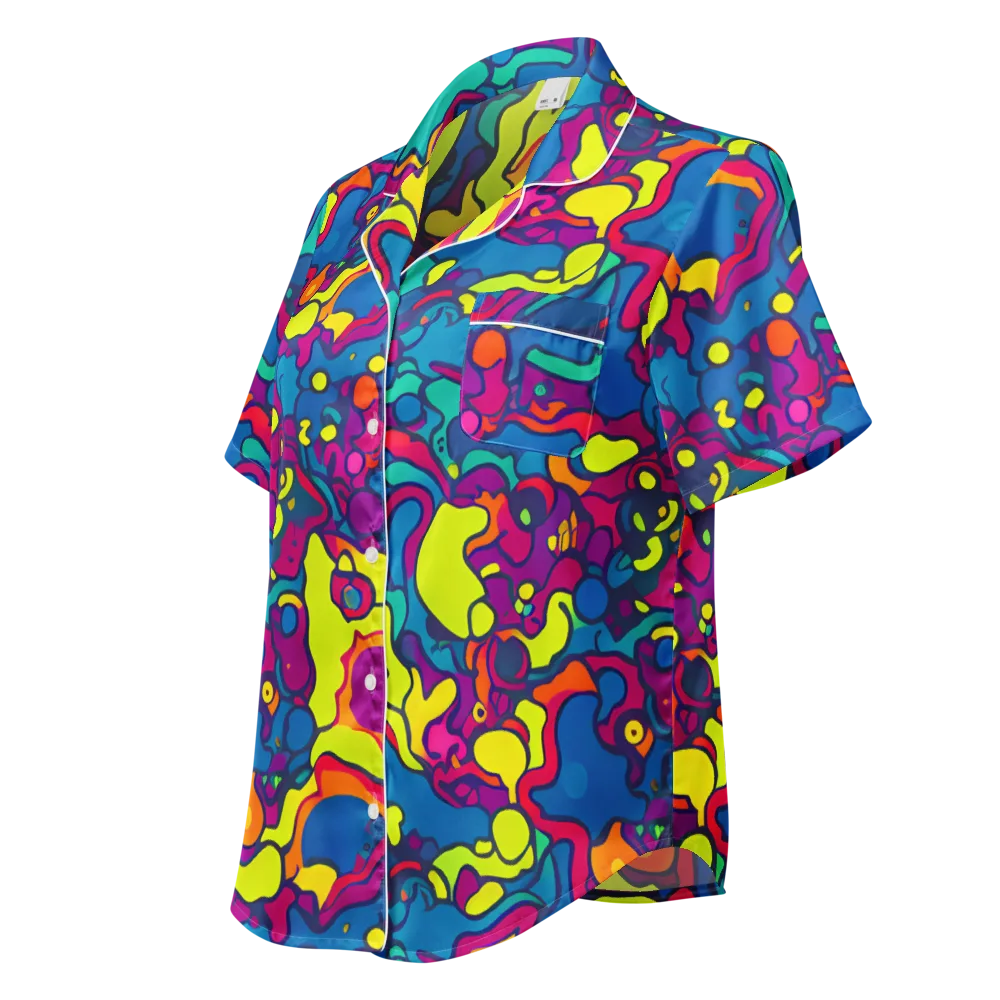 Colorful Chaos on Women's Short Sleeve Pajama Top — Left Front