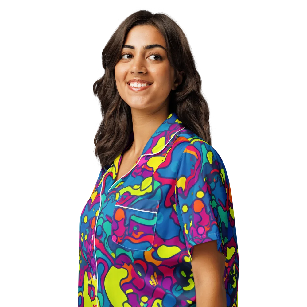Colorful Chaos on Women's Short Sleeve Pajama Top — Left Front