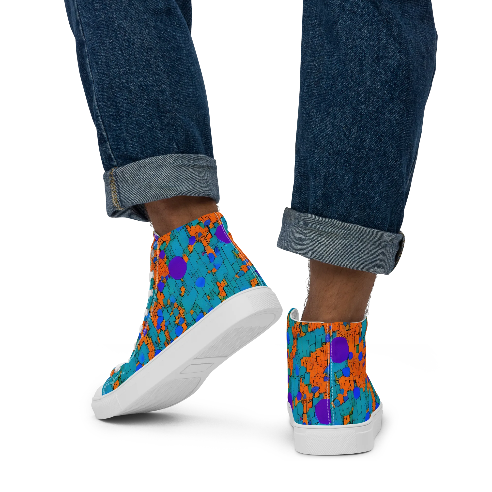 Intergalactic Rhythms on Men's High Top Canvas Shoes — Back