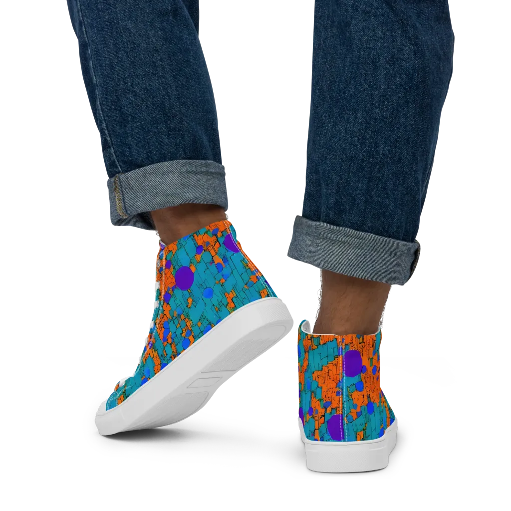 Intergalactic Rhythms on Men's High Top Canvas Shoes — Back