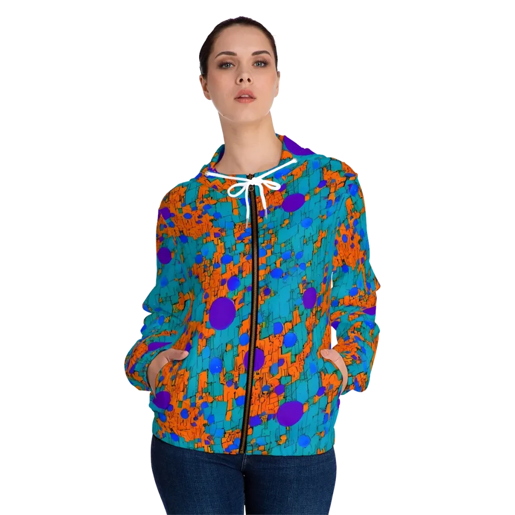 Intergalactic Rhythms on Women's Full-Zip Hoodie — Front On Person