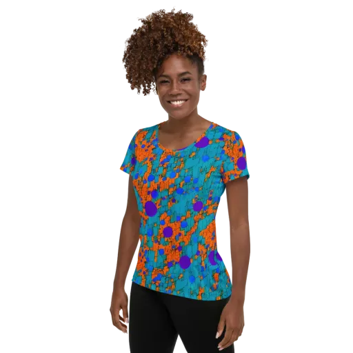 Intergalactic Rhythms on a Women's Athletic T-Shirt