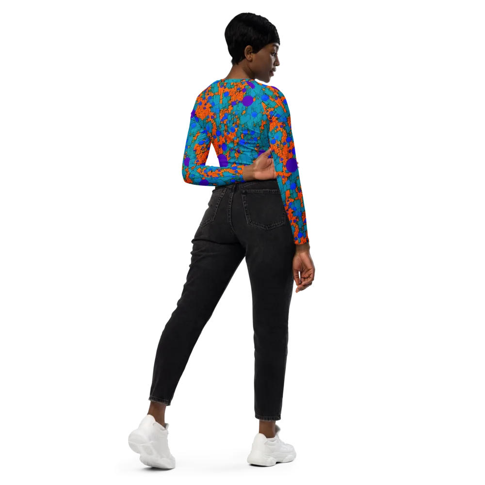 Intergalactic Rhythms on Long Sleeve Crop Top — Right Back