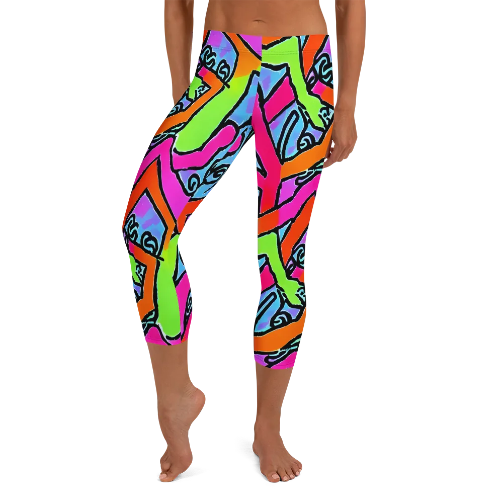 Electric Mosaic on Capri Leggings — Front