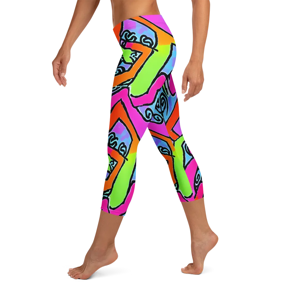Electric Mosaic on Capri Leggings — Left