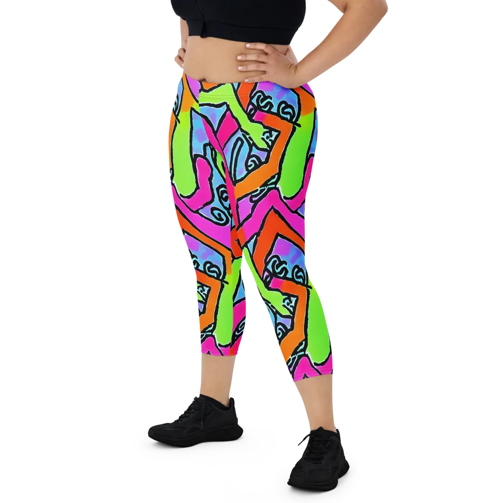 Electric Mosaic on Capri Leggings — Front