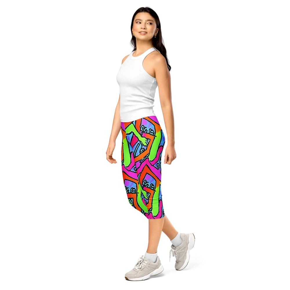 Electric Mosaic on Capri Leggings — Left Front