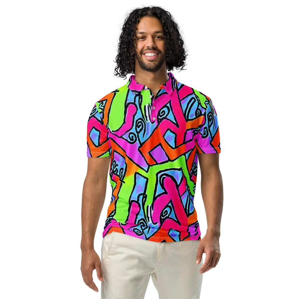Electric Mosaic on Men's Slim Fit Polo Shirt — Front