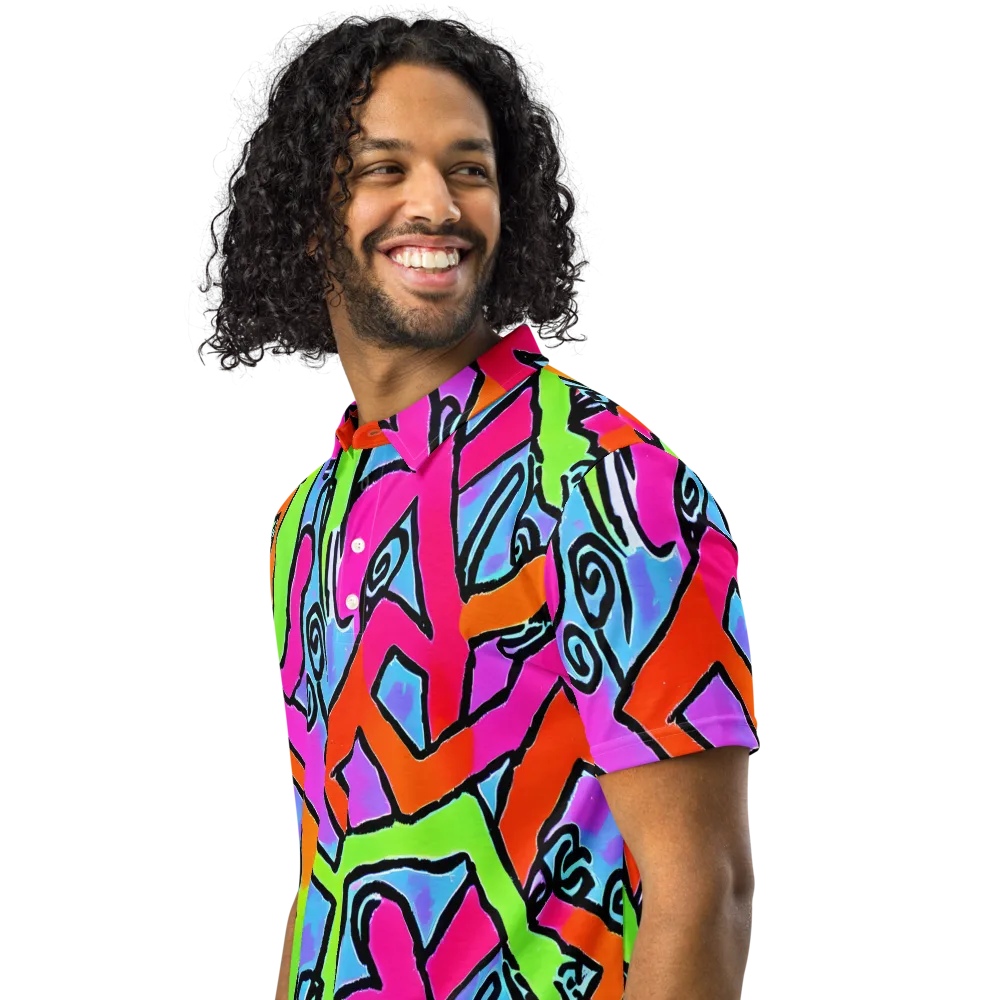 Electric Mosaic on Men's Slim Fit Polo Shirt — Left Front