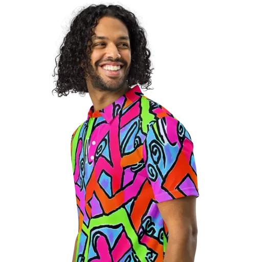 Electric Mosaic on a Men's Slim Fit Polo Shirt