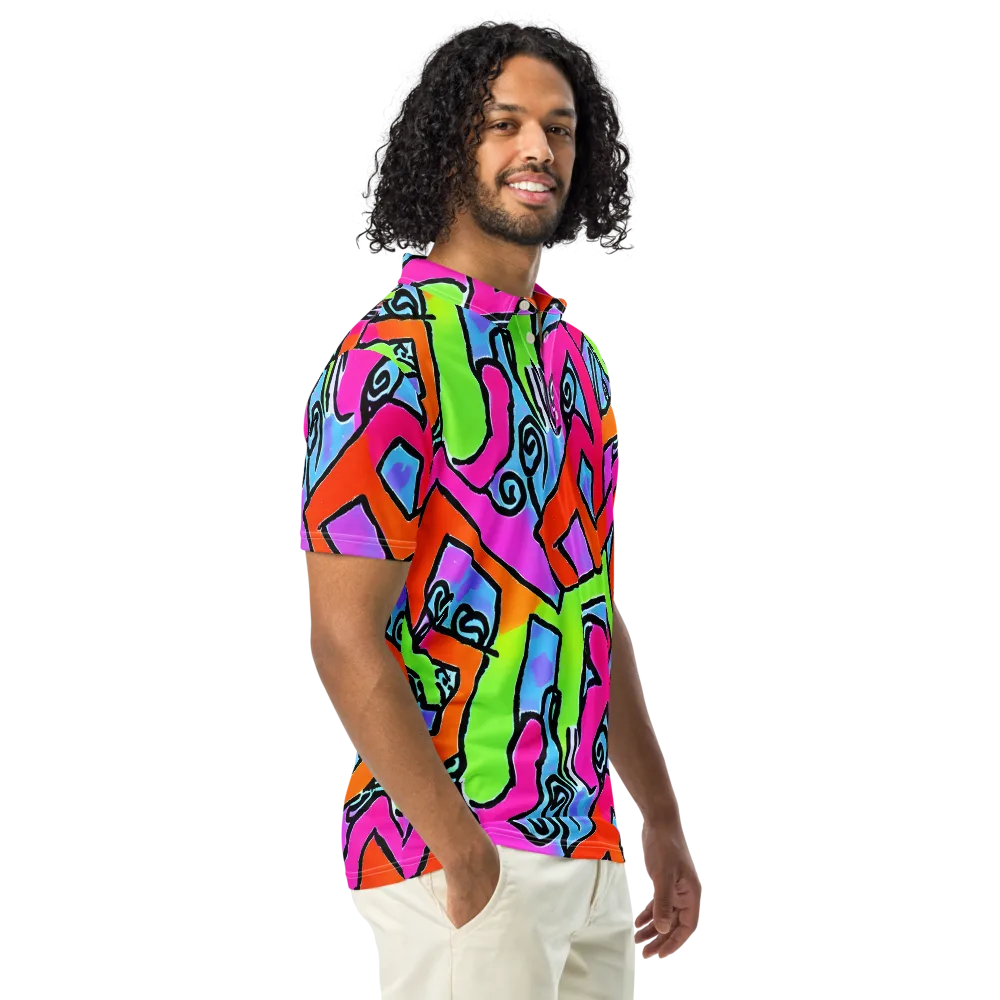 Electric Mosaic on Men's Slim Fit Polo Shirt — Right Front