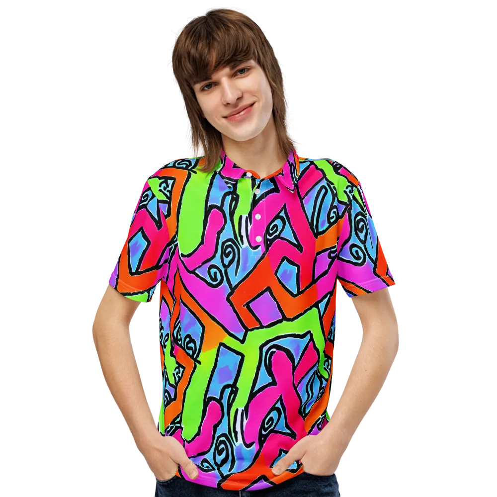 Electric Mosaic on Men's Slim Fit Polo Shirt — Front
