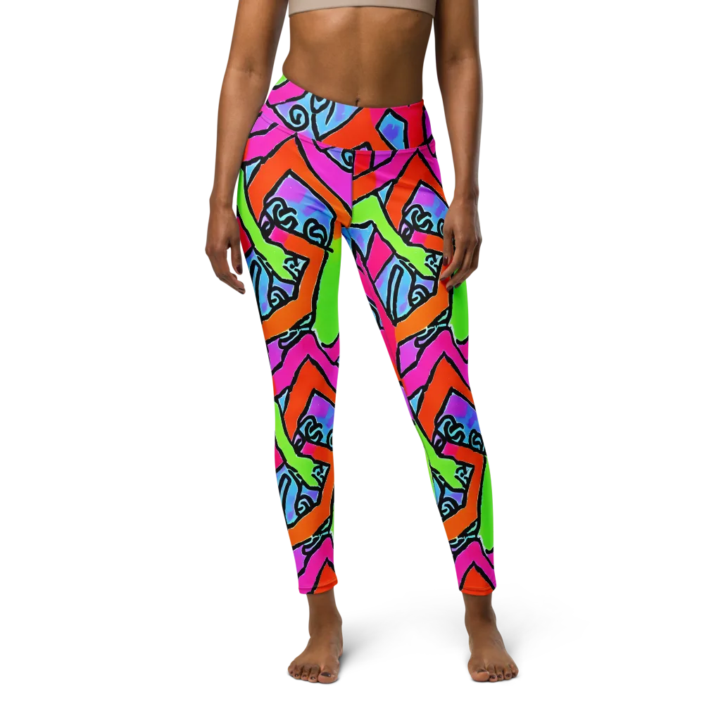 Electric Mosaic on Yoga Leggings — Front