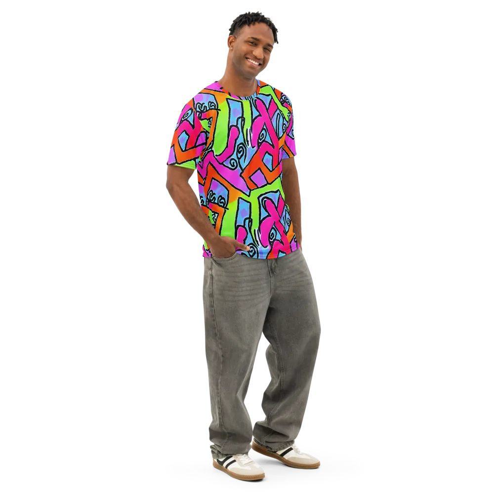 Electric Mosaic on Men's Cotton Crew Neck T-Shirt — Right Front
