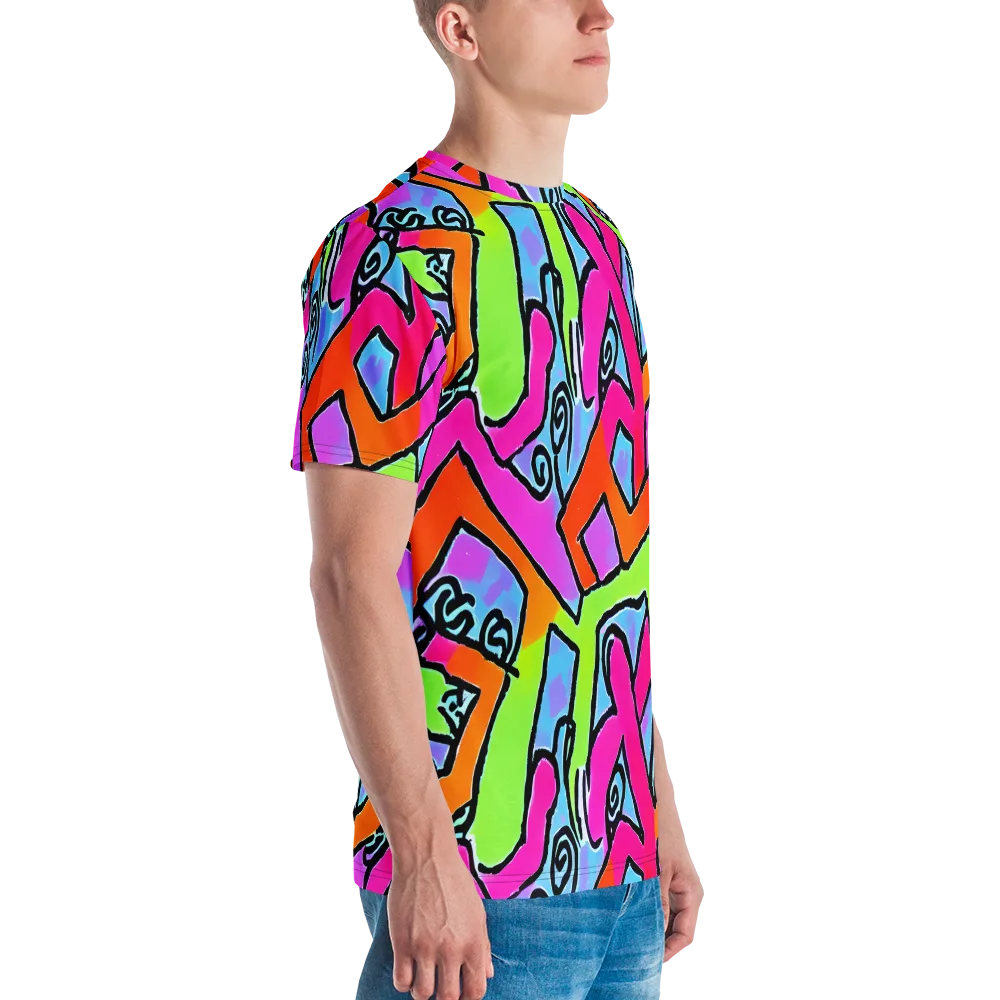 Electric Mosaic on Men's Crew Neck T-Shirt — Right