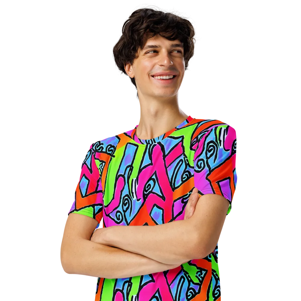 Electric Mosaic on Men's Crew Neck T-Shirt — Left Front