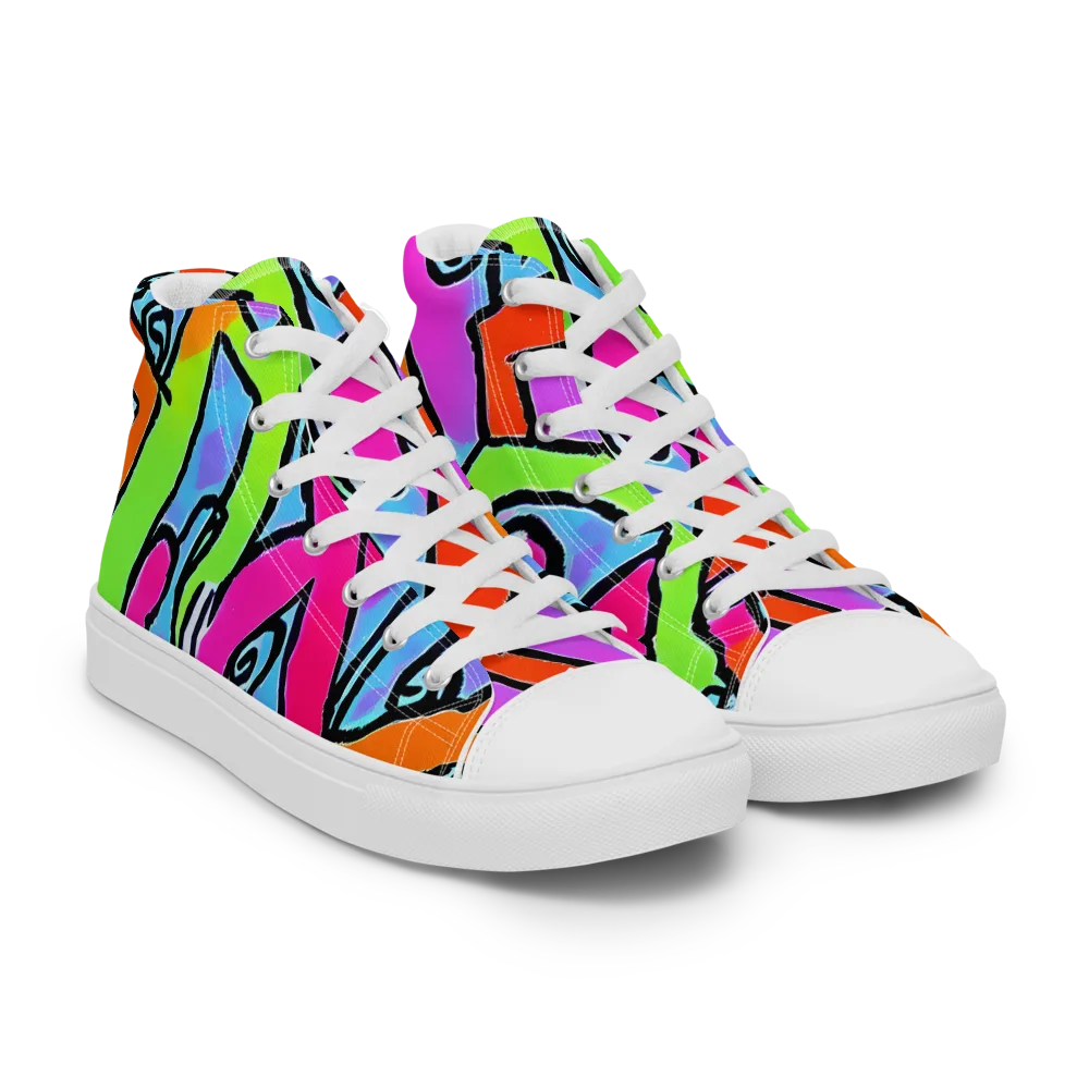 Electric Mosaic on Men's High Top Canvas Shoes — Right Front