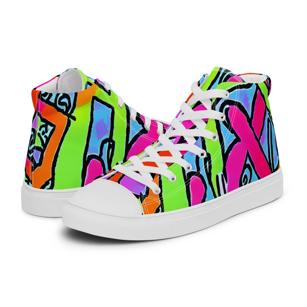 Electric Mosaic on Men's High Top Canvas Shoes — Left