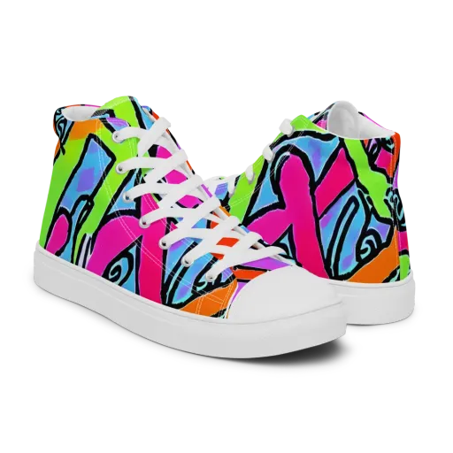 Electric Mosaic on a Men's High Top Canvas Shoes