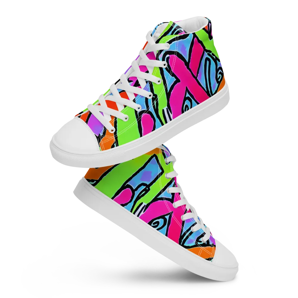 Electric Mosaic on Men's High Top Canvas Shoes — Front