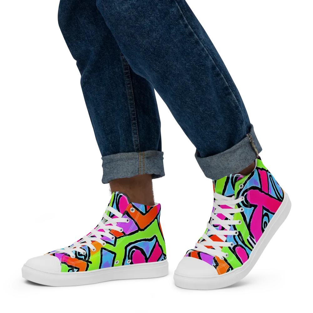 Electric Mosaic on Men's High Top Canvas Shoes — Left
