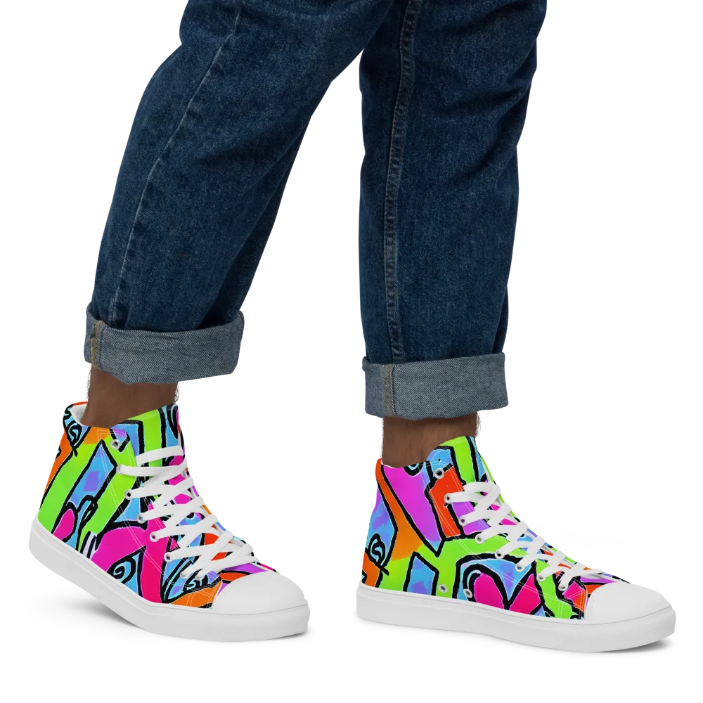 Electric Mosaic on Men's High Top Canvas Shoes — Right