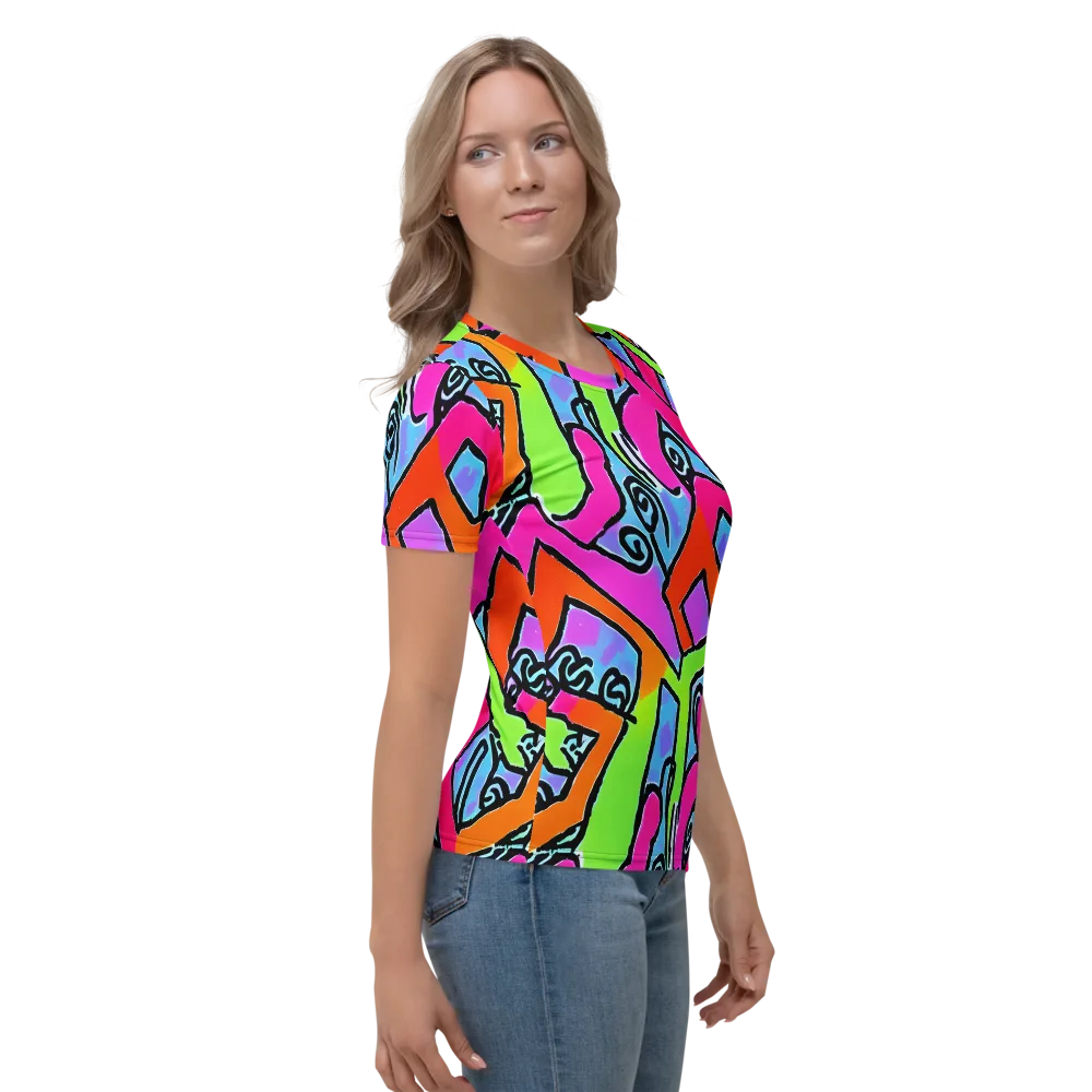Electric Mosaic on Women's Crew Neck T-Shirt — Right