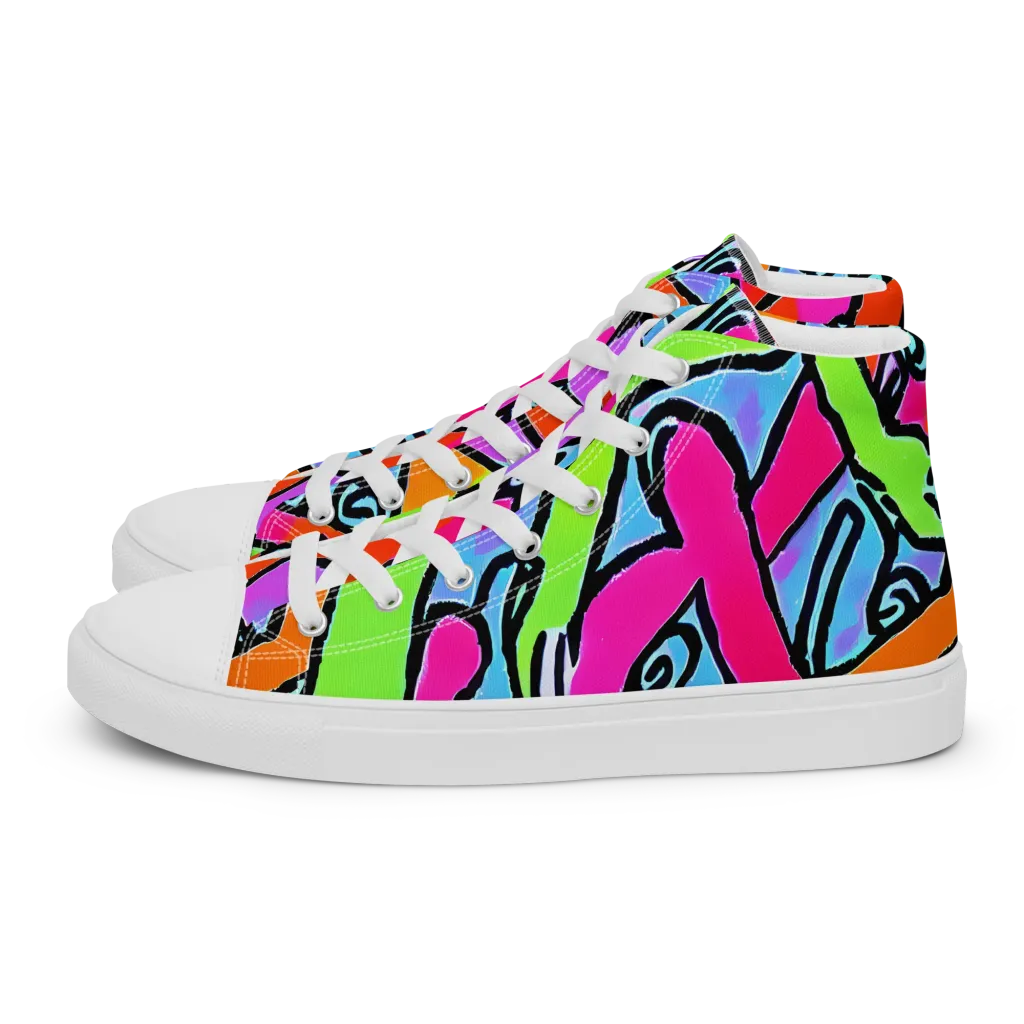 Electric Mosaic on Women's High Top Canvas Shoes — Left