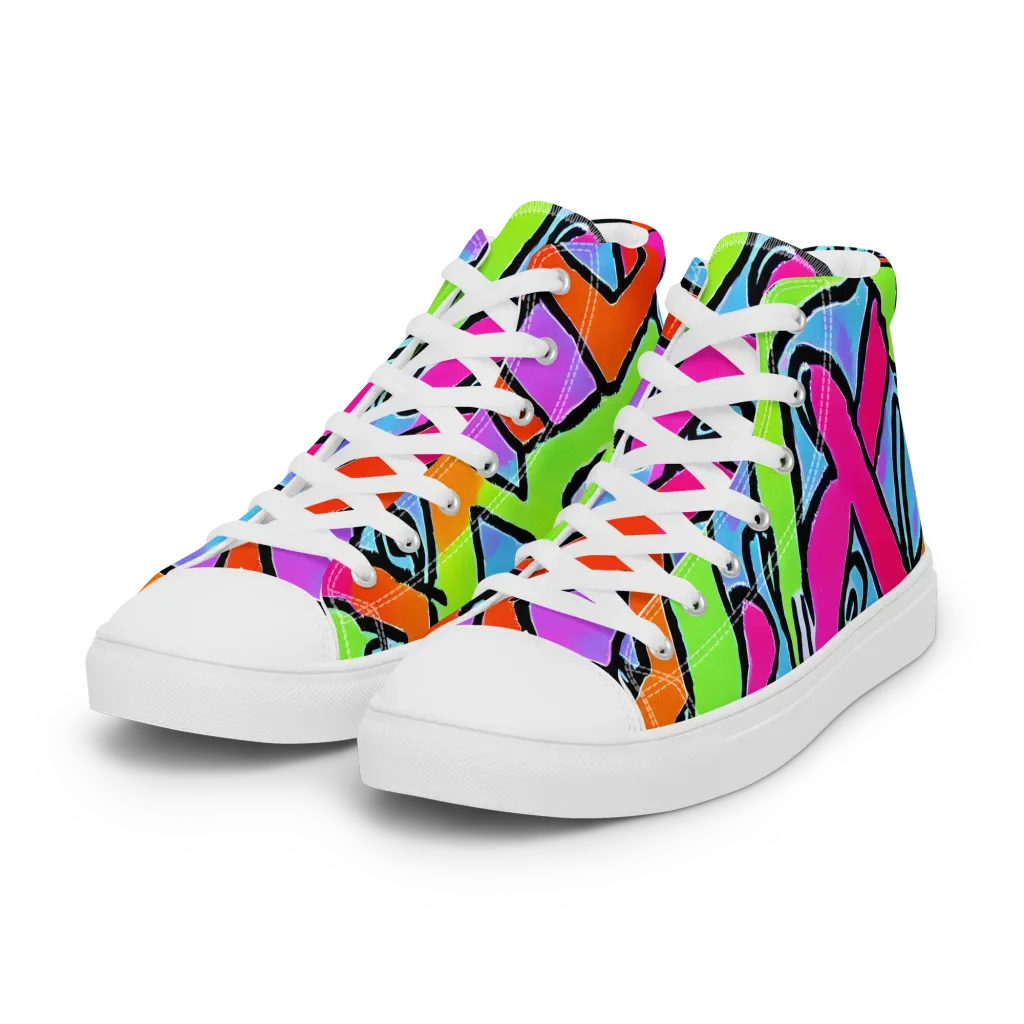 Electric Mosaic on Women's High Top Canvas Shoes — Left Front