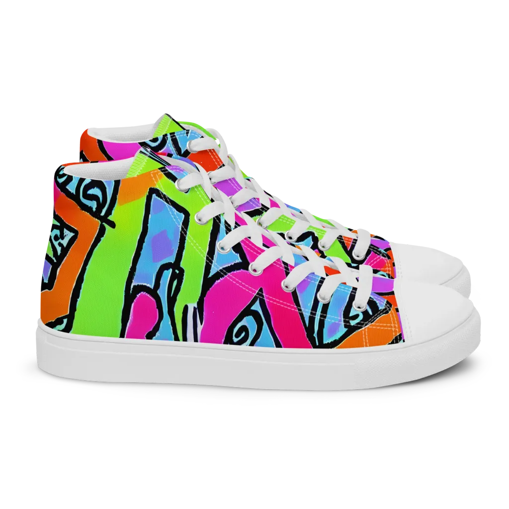 Electric Mosaic on Women's High Top Canvas Shoes — Right