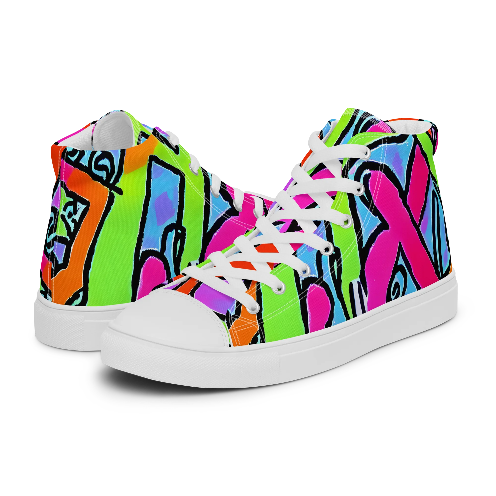 Electric Mosaic on Women's High Top Canvas Shoes — Left