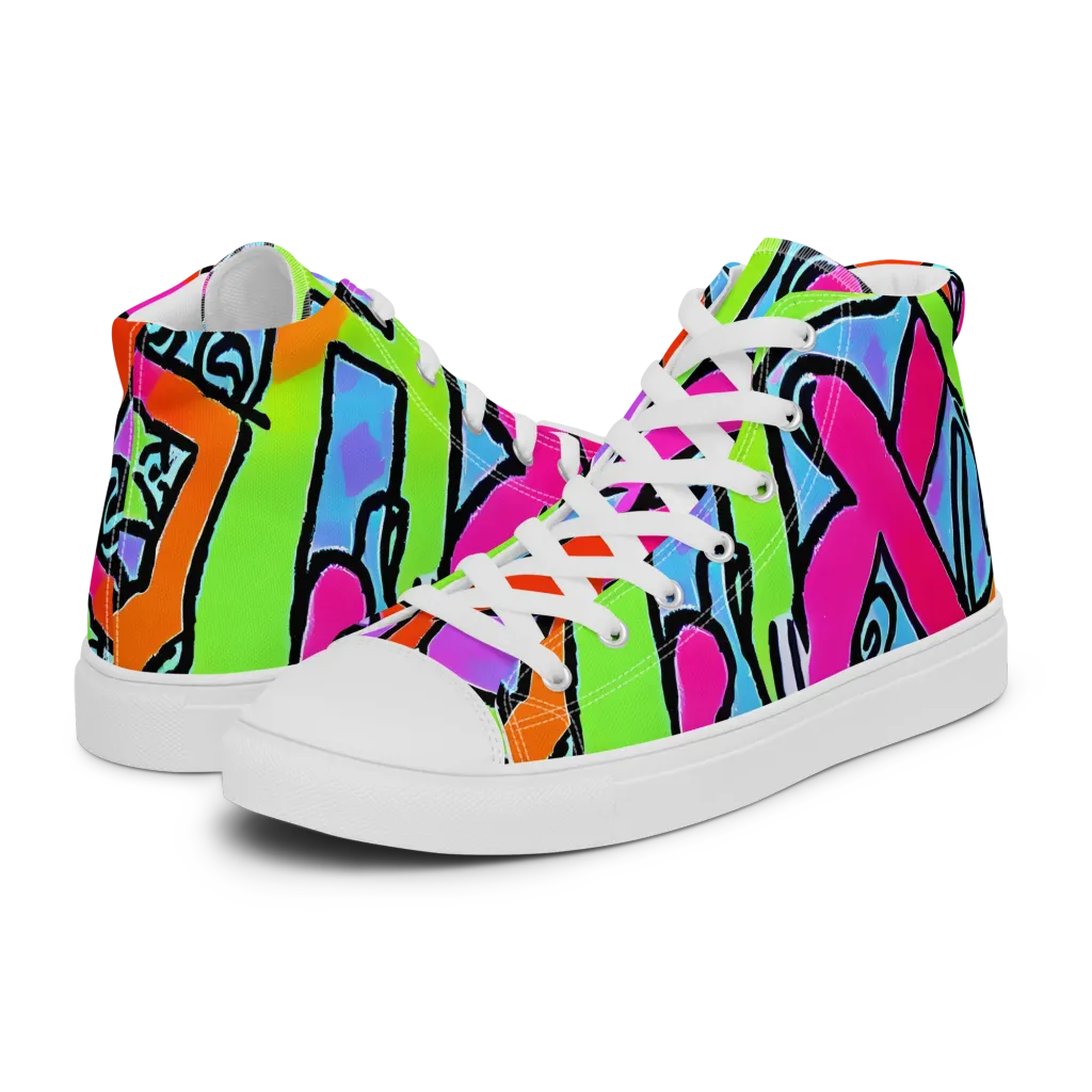 Electric Mosaic on Women's High Top Canvas Shoes — Left