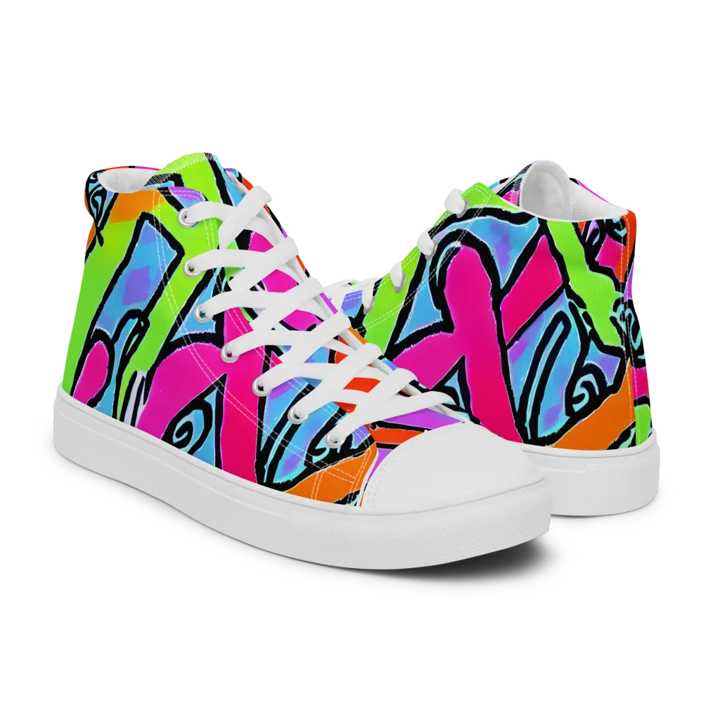 Electric Mosaic on Women's High Top Canvas Shoes — Right