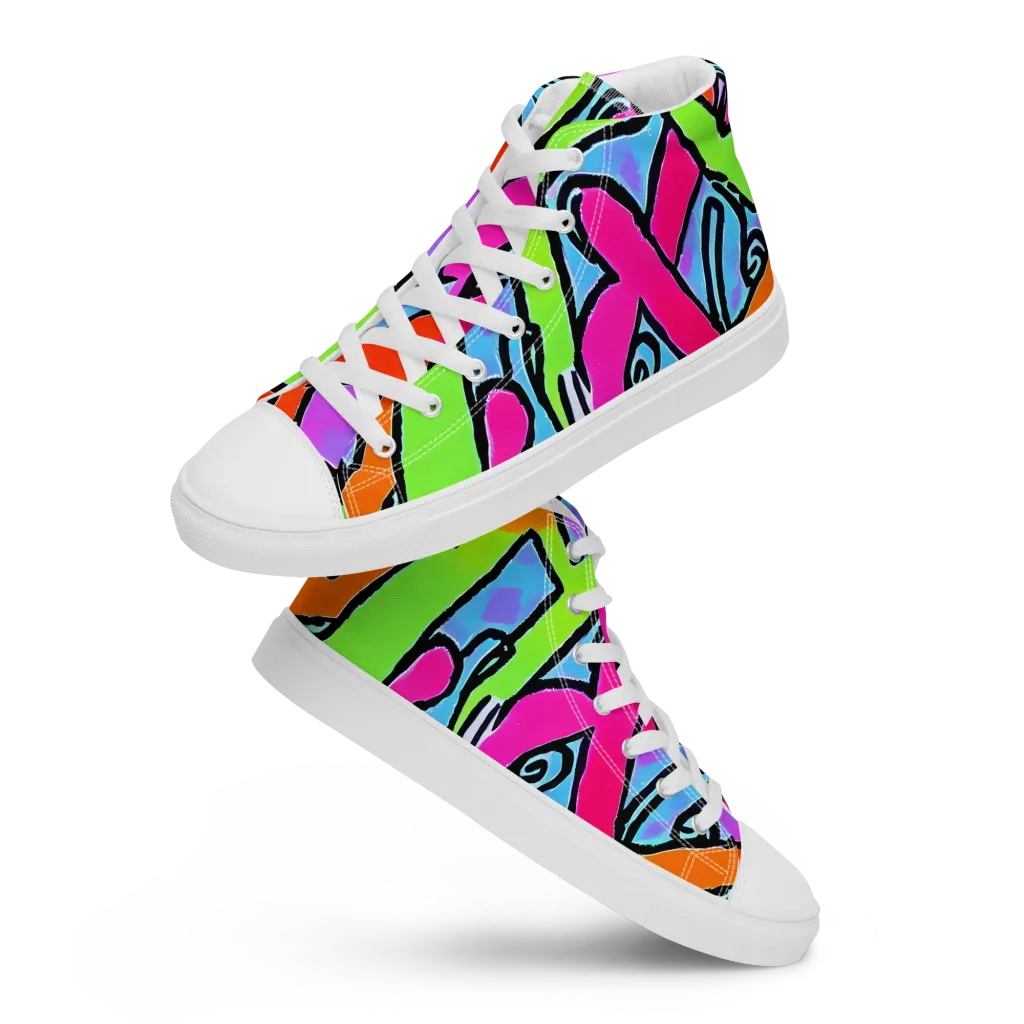 Electric Mosaic on Women's High Top Canvas Shoes — Front