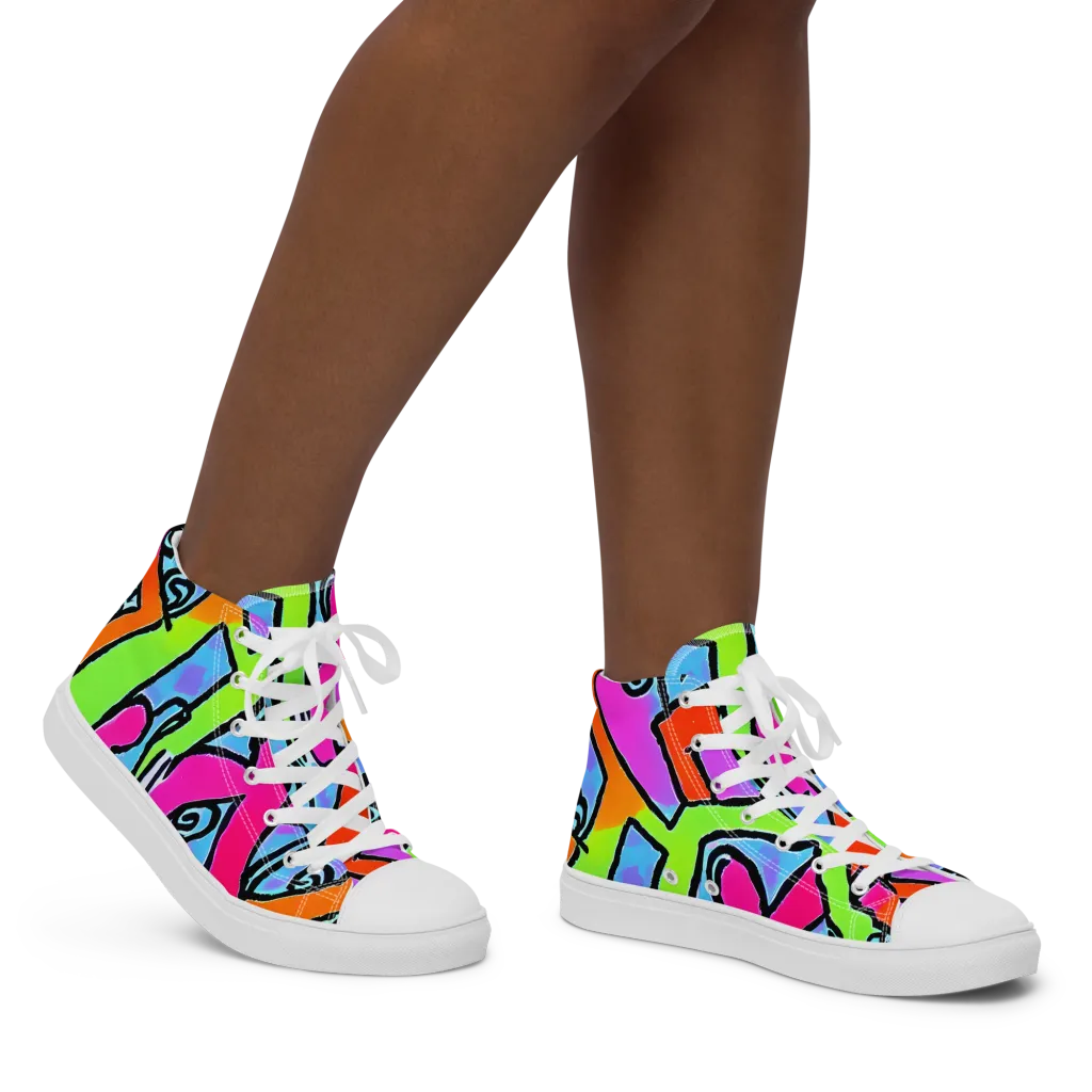 Electric Mosaic on Women's High Top Canvas Shoes — Right