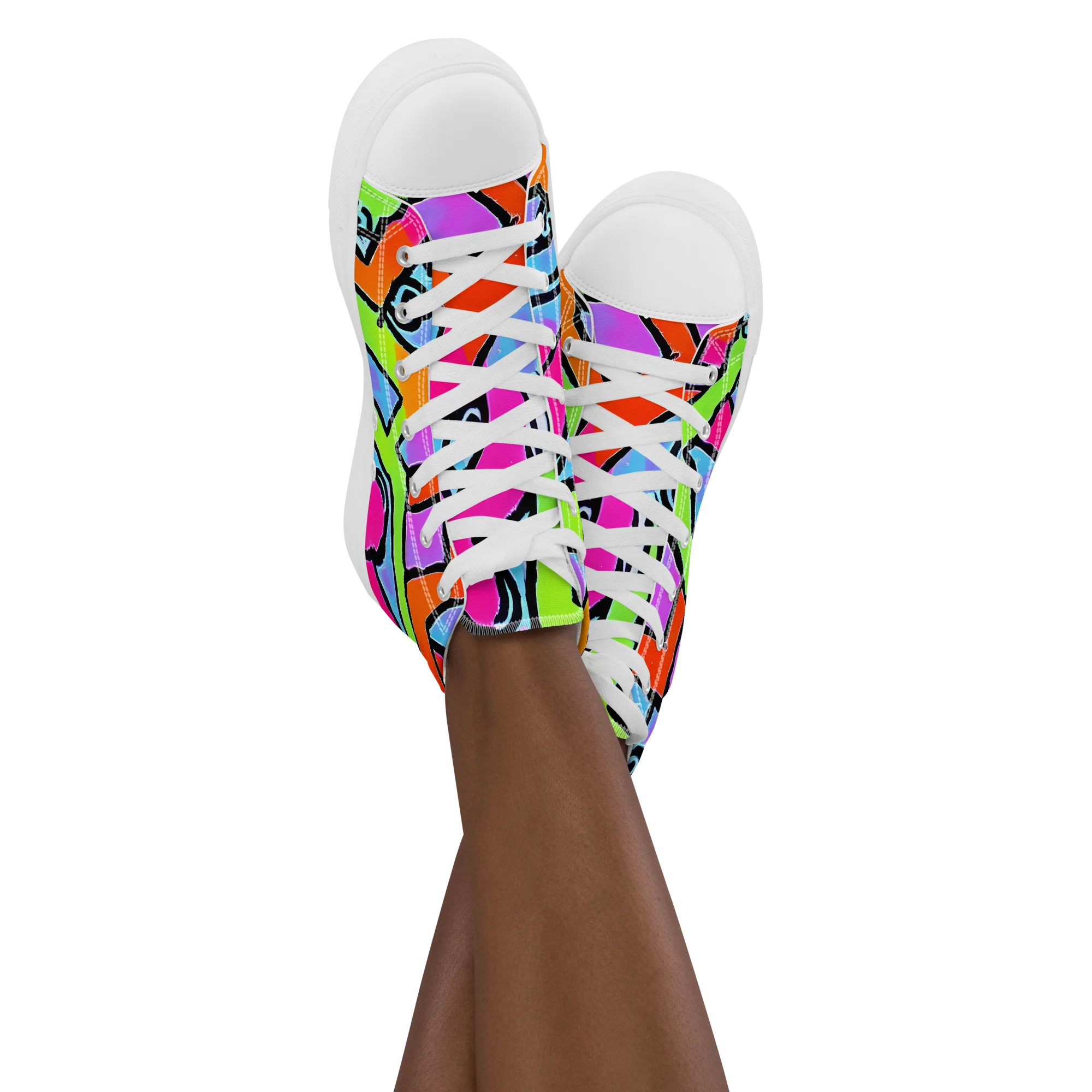 Electric Mosaic on Women's High Top Canvas Shoes — Front
