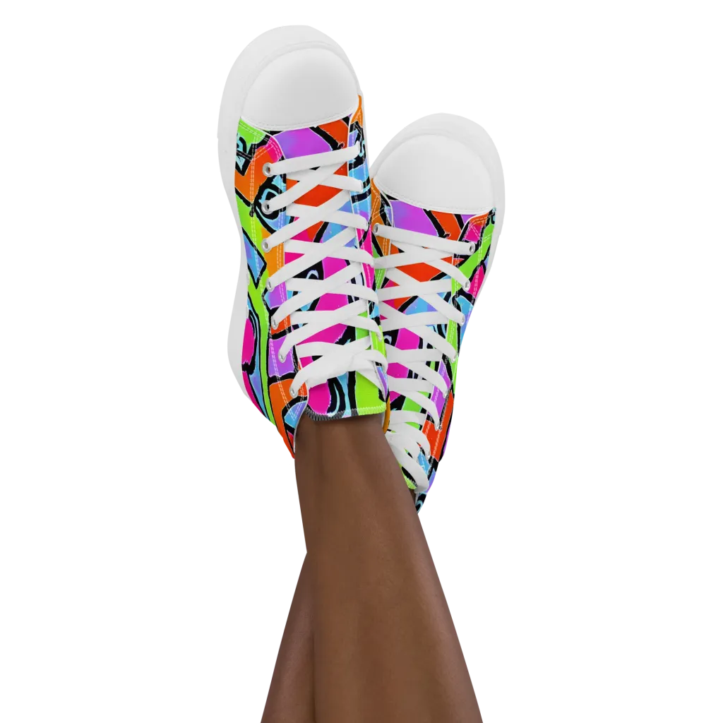Electric Mosaic on Women's High Top Canvas Shoes — Front