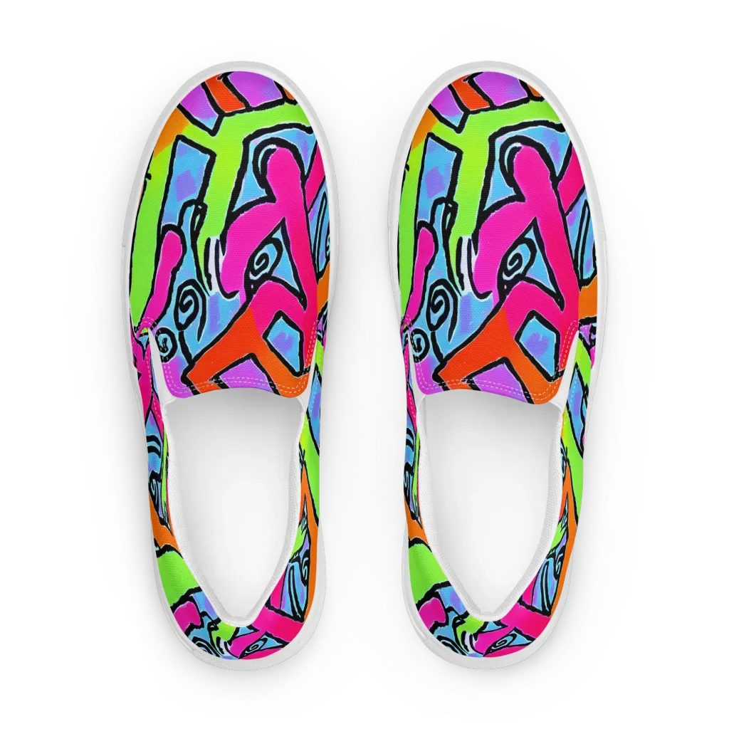 Electric Mosaic on Men's Slip-On Canvas Shoes — Front