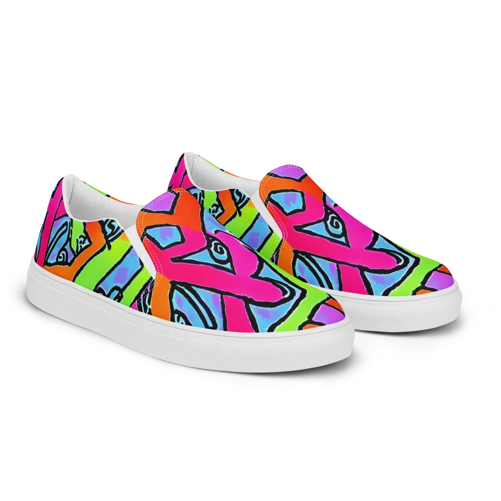 Electric Mosaic on Men's Slip-On Canvas Shoes — Right Front