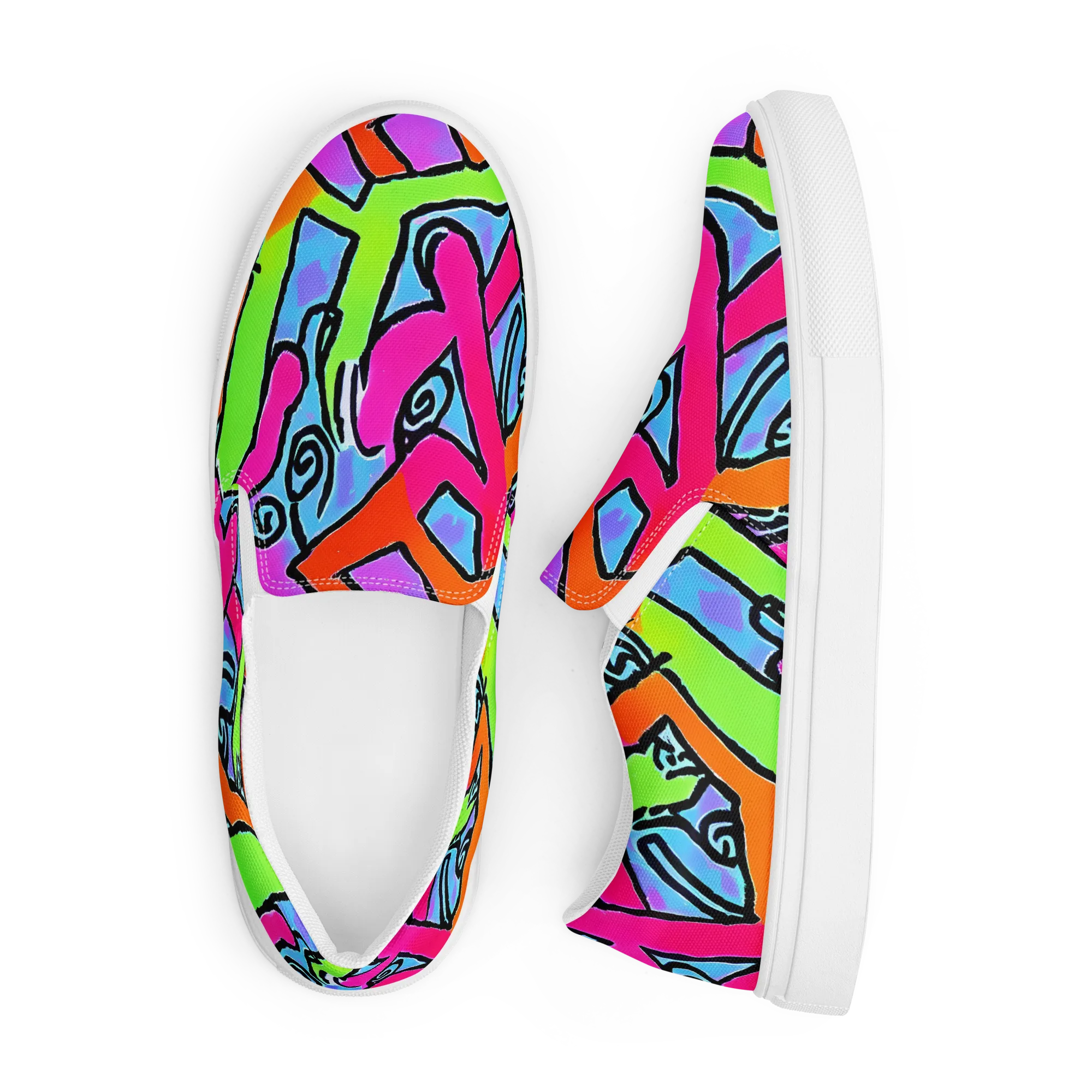 Electric Mosaic on Men's Slip-On Canvas Shoes — Front