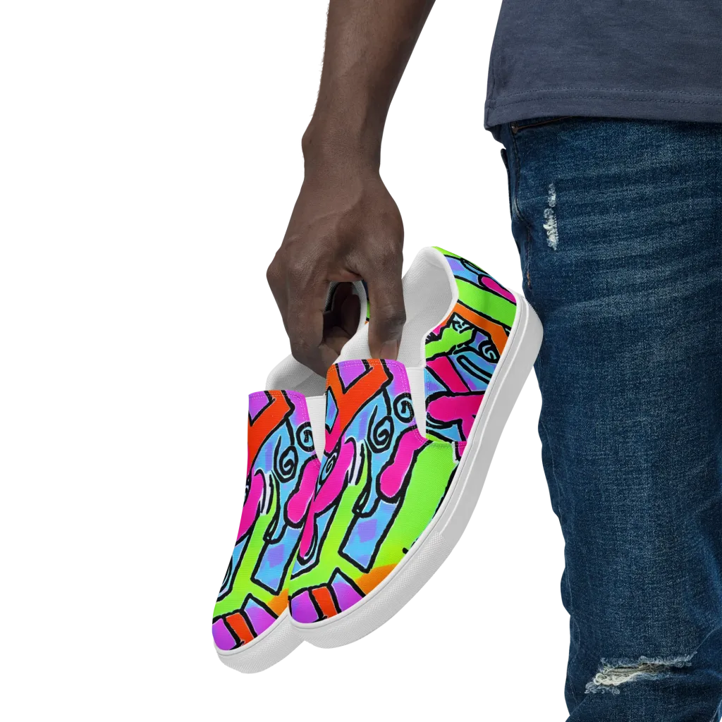 Electric Mosaic on Men's Slip-On Canvas Shoes — Left Front