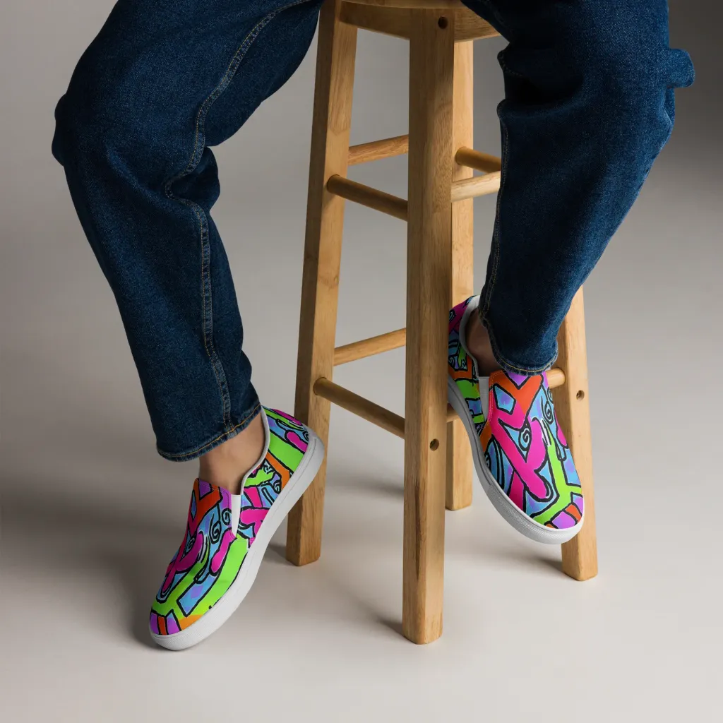 Electric Mosaic on Men's Slip-On Canvas Shoes — Front