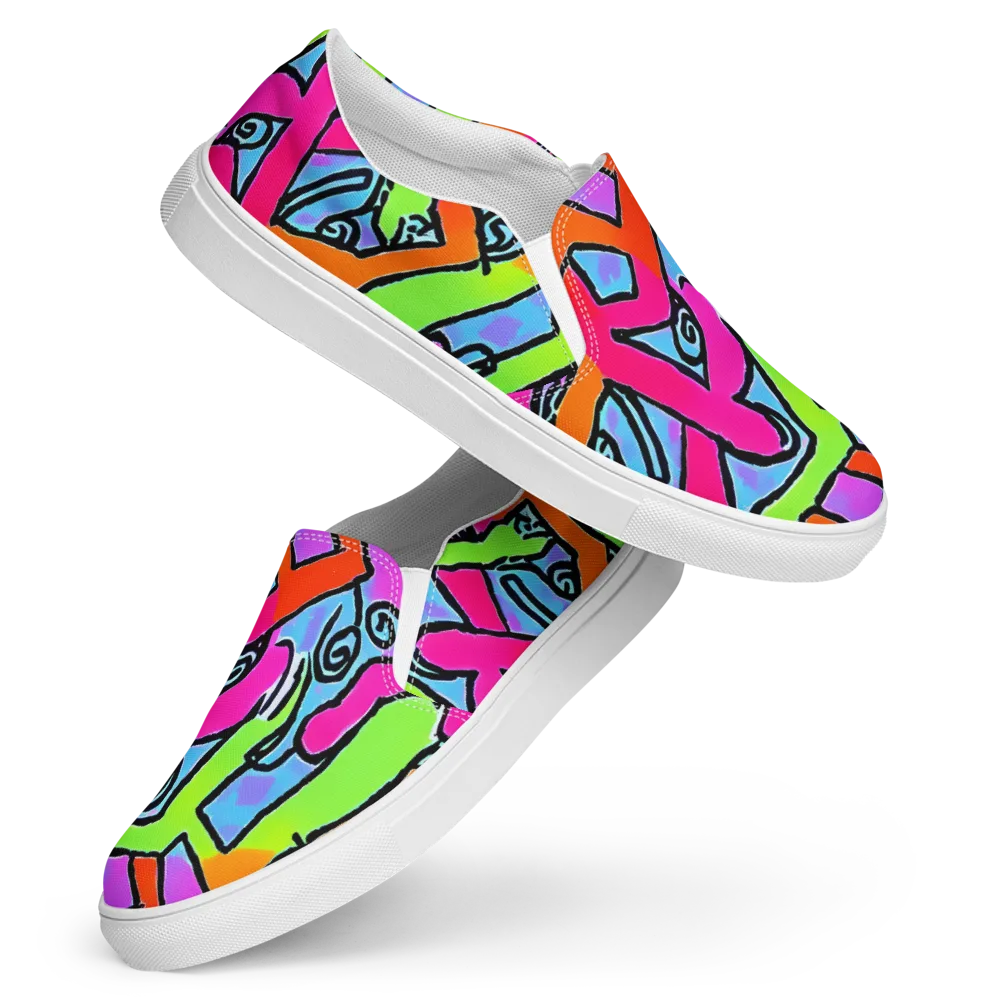 Electric Mosaic on Women's Slip-On Canvas Shoes — Front