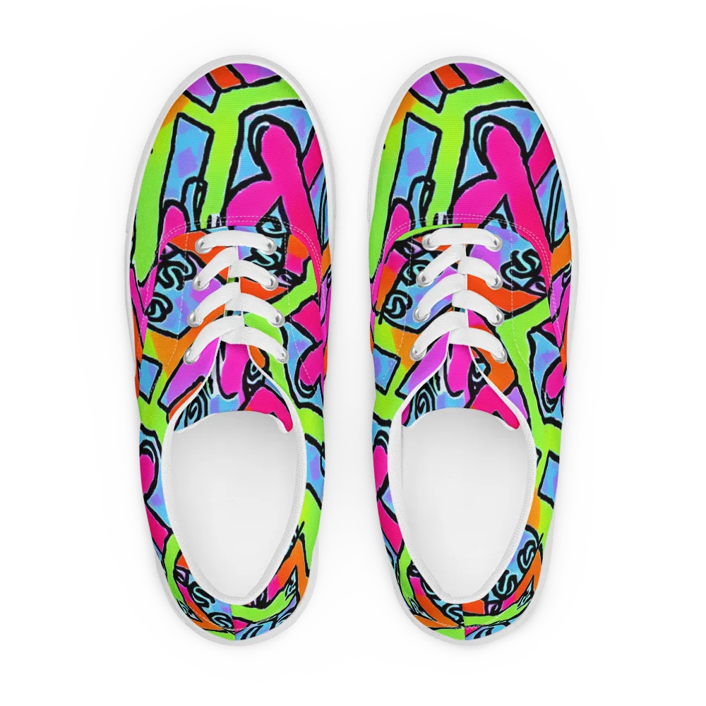 Electric Mosaic on Men's Lace-Up Canvas Shoes — Front