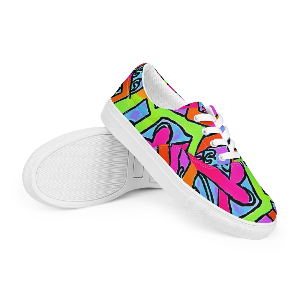 Electric Mosaic on Men's Lace-Up Canvas Shoes — Right Front