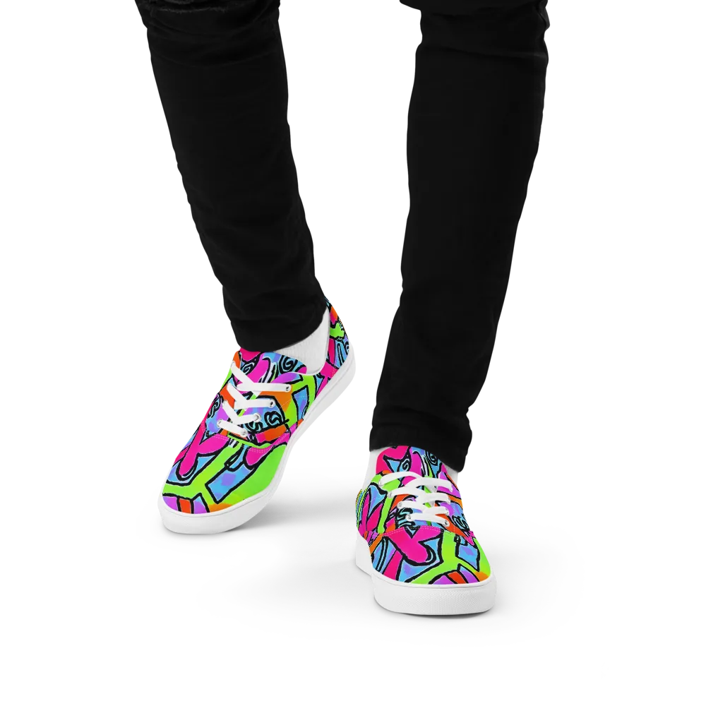 Electric Mosaic on Men's Lace-Up Canvas Shoes — Front
