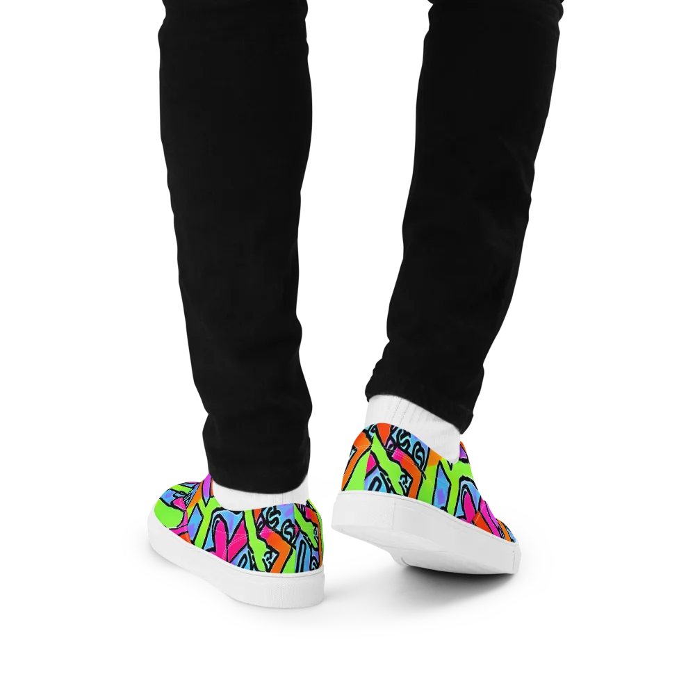Electric Mosaic on Men's Lace-Up Canvas Shoes — Back