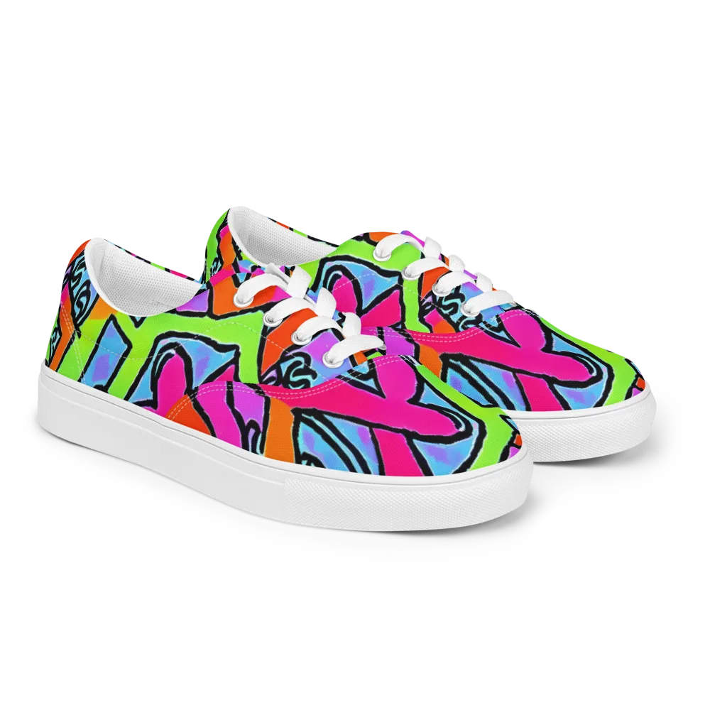 Electric Mosaic on Men's Lace-Up Canvas Shoes — Right Front