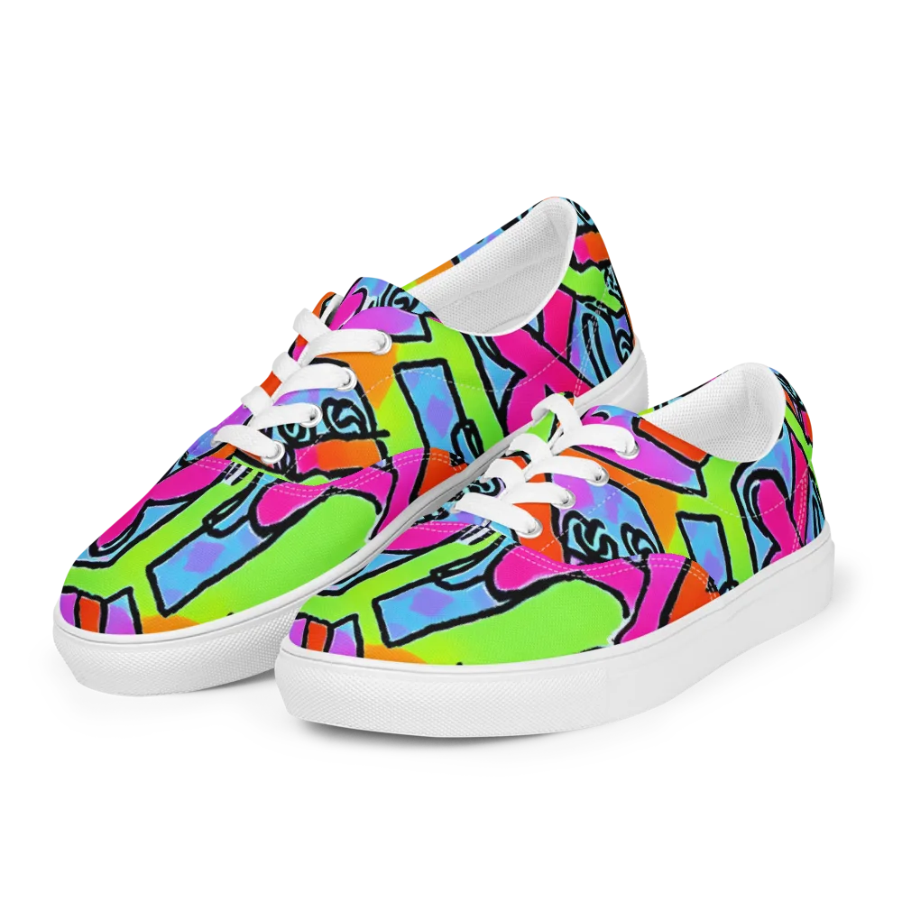 Electric Mosaic on Men's Lace-Up Canvas Shoes — Left Front