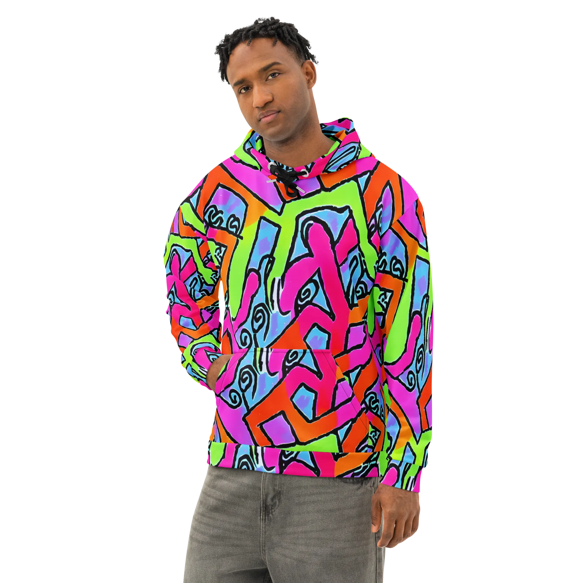 Electric Mosaic on Cotton Hoodie — Left Front